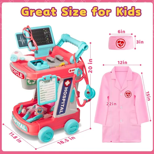 Miniatura 2 de Kit de Médico para Niños Pequeños - Juego de Simulación de Médico para Niños - Juguetes Médicos de Juego de Rol con Disfraz y Estetoscopio - Kit