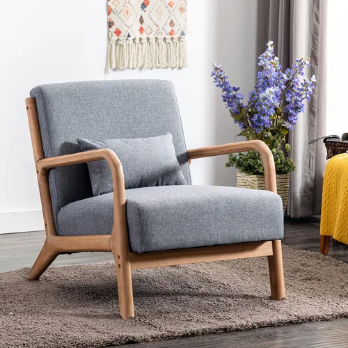 Miniatura 18 de ANJ ANJHOME Silla moderna de mediados de siglo, estilo Accent, con asiento de tela cómoda para sala de estar con estructura de madera maciza, sillón
