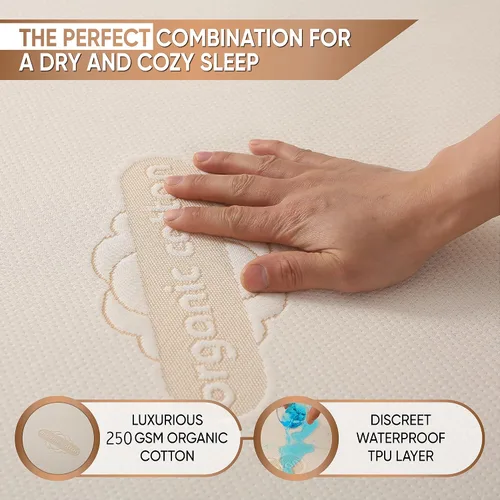 Miniatura 4 de Protector de Colchón Orgánico Impermeable Individual – Parte Superior de Algodón Orgánico Suave – Cubierta Silenciosa y Transpirable de 250 GSM
