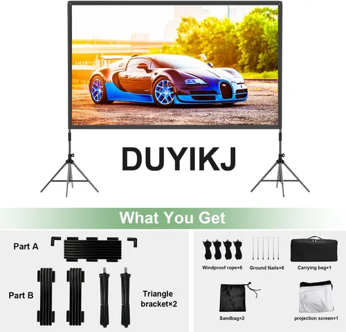 Miniatura 7 de Pantalla de proyector con soporte, de 120 pulgadas, portátil, para interiores y exteriores, pantalla de proyección trasera delantera, pantalla