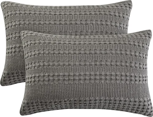 Miniatura 73 de PHF Fundas de almohada con tejido de gofre de 24" x 24", paquete de 2, funda de almohada cuadrada 100% algodón para decoración de ropa de cama, sin