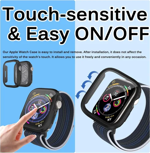 Miniatura 6 de Miimall Compatible con Apple Watch Series 9, 8, 7, protector de pantalla de metal con protector de pantalla de vidrio, [a prueba de golpes y caídas]