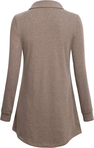 Miniatura 2 de Timeson - Sudadera tipo túnica de manga larga con solapa y botones para mujer