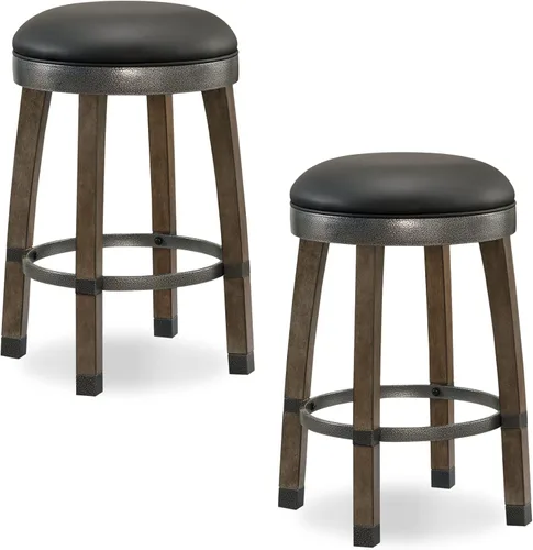Leick Home Calton Taburete de mostrador, con asiento giratorio, para cocina o comedor, piel sintética negra y piedra gris, paquete de 2, 10118GS/BL