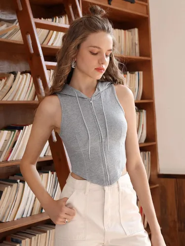 Miniatura 5 de Verdusa Sudadera sin mangas con capucha y cremallera completa para mujer