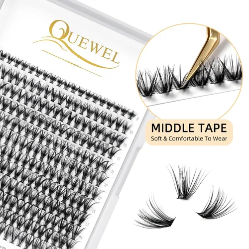 Miniatura 3 de QUEWEL 240 racimos de pestañas en racimo 30D 0.07D, mezcla de rizos de 0.35-0.55 pulgadas, pestañas individuales, suaves y cómodas, extensiones