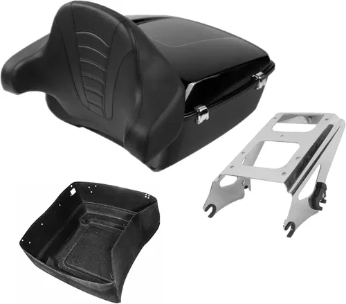 Miniatura 11 de TCMT Caja de maletero King para motocicleta con respaldo y montaje para dos personas, compatible con Harley 2009-2013 Touring Road Street Electra