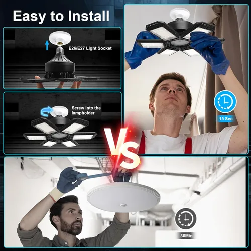 Miniatura 3 de Paquete de 2 Luces de Garaje, 200W 20000LM 6500K Luces LED de Taller, Luces LED de Techo de Garaje con 6+1 Paneles Ajustables para Sótano, Granero