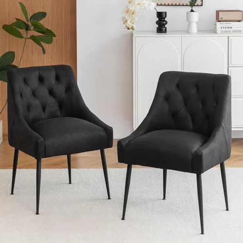 Miniatura 20 de Juego de 2 sillas de comedor modernas, sillas de comedor de cocina de mediados de siglo con cojines de 5.12 pulgadas y patas de metal, sillas Beige