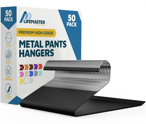 Lifemaster Juego de perchas de metal para pantalones - 50 piezas Elegante juego de perchas para guardarropa con ahorro de espacio y antideslizantes