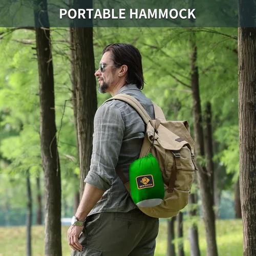 Miniatura 5 de Qevooon Hamaca de Camping con Red, Hamacas Dobles Portátiles Ligeras con Correas para Árboles y Mosquetones Sólidos en Forma de D, Hamaca de Nylon