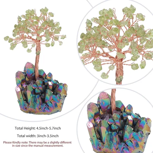 Miniatura 2 de Árbol de cristal de peridoto con base de cristales de titanio arcoíris, bonsái de dinero de reiki curativo para decoración de escritorio de oficina