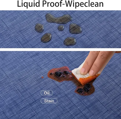 Miniatura 4 de LIBERECOO Mantel de vinilo con reverso de franela, azul mezclilla, impermeable, resistente a las manchas, cubierta de mesa fácil de limpiar