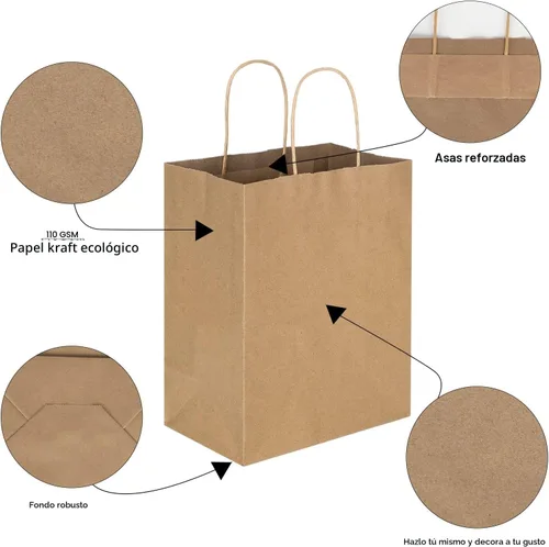 Miniatura 3 de Toovip - Paquete de 90 bolsas de papel kraft marrón con asas, tamaños múltiples de 3 surtidos, bolsas de regalo para recuerdos, compras, fiestas