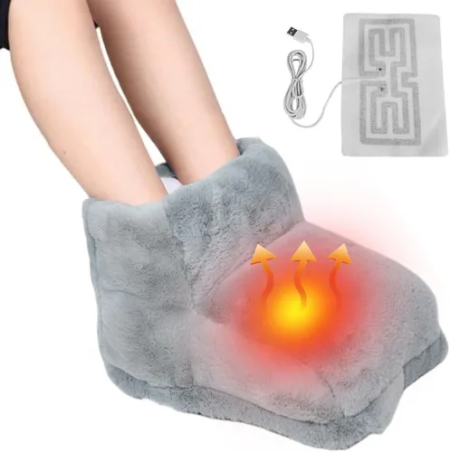 Calentador de pies calentado por USB para hombres y mujeres, mullido, grueso, eléctrico, recargable, almohadilla de calefacción de pies de felpa