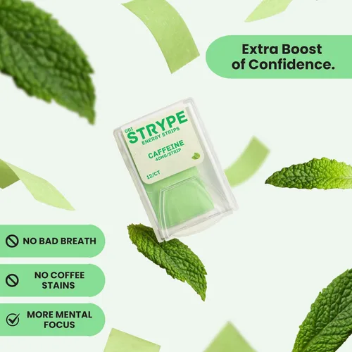 Miniatura 4 de Tiras de Energía Cafeína Instantánea en una Tira 80mg por Porción Cafeína Portátil + Mentas para el Aliento Cero Calorías y Cero Azúcar