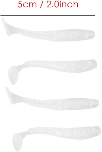 Miniatura 3 de 50 señuelos de pesca suaves de 2.0 in, cebo de pesca de plástico, cola en T, cebos para gusanos, accesorios de aparejos de pescado, 9 colores Blanco