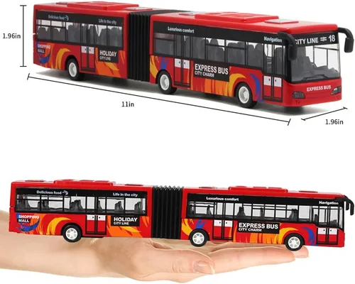 Miniatura 9 de Crelloci Autobús urbano de juguete para niños, vehículos de aleación fundida, autobús eléctrico articulado Metro con sonidos y luces, modelos