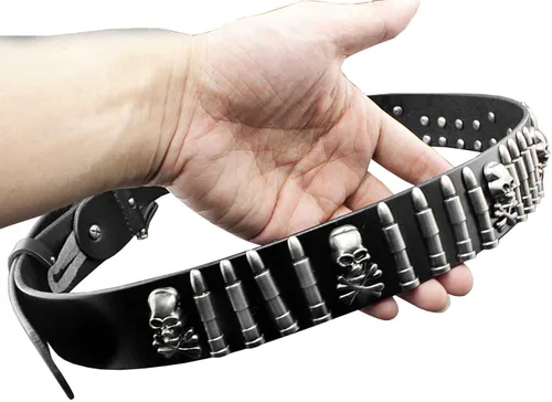 Miniatura 4 de Cool Mens Bullet Skull Stud Punk Rock Biker cinturón de cuero real cintura726146236614
