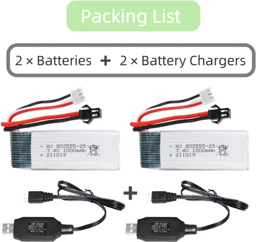 Miniatura 3 de Paquete de 2 7.4 V 1000 mAh 802555 para pistola eléctrica suave, modelo de avión, autos RC, barco RC, camión RC, FPV UAV RemoteBatería recargable