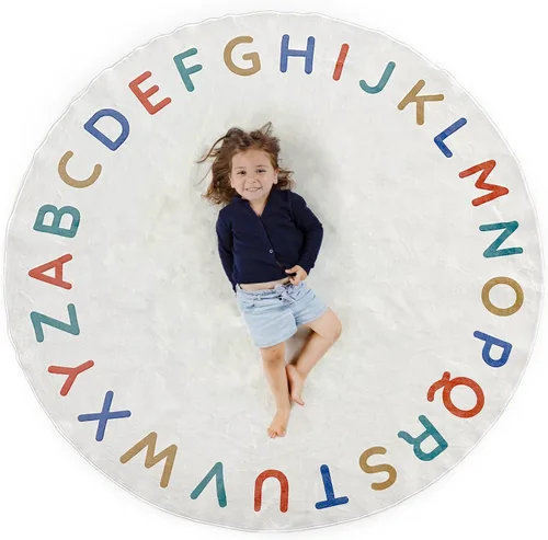 Miniatura 10 de ABC - Alfombra del alfabeto para niños, alfombra de juego redonda azul de 6 pies para niños pequeños y bebés, decoración suave para el cuarto
