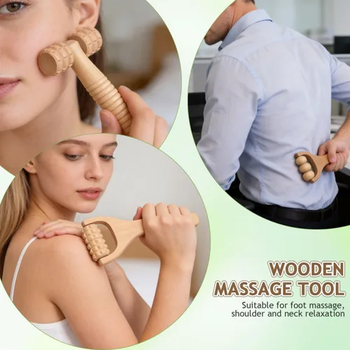 Miniatura 6 de Herramienta de rodillo de masaje de madera, paquete de 3 masajeadores de mano para cuerpo y pies para relajación muscular, cuello, hombros y terapia