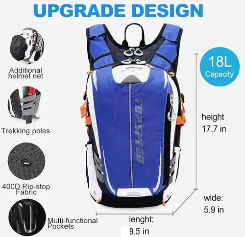 Miniatura 3 de INOXTO Mochila de hidratación, mochila de hidratación de 18 L, mochila de agua ligera con bolsa de agua de 2 litros, mochila para senderismo