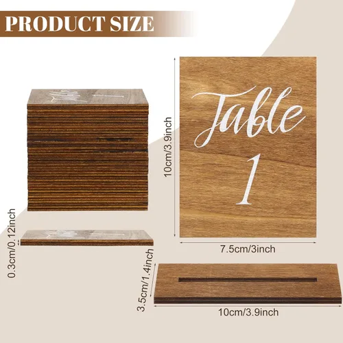 Miniatura 2 de Chunful 20 números de mesa de madera para boda con base de madera, centros de mesa de boda rústicos para mesas, letrero de número para decoración