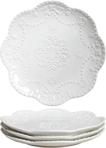 Miniatura 11 de Gaolinci European Palace Series Lace Embossed Ceramic Dinner Plate (juego de 4)