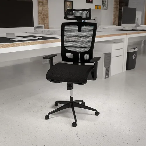 Miniatura 2 de Flash Furniture Layla - Silla de oficina ergonómica de malla con inclinación sincronizada, reposacabezas ajustable pivote, soporte lumbar, colgador