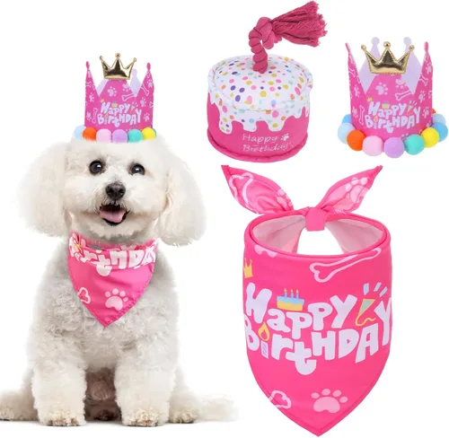 Miniatura 11 de Mihachi Suministros para fiestas de cumpleaños para perros, bandana y sombrero con número, bufanda triangular para regalo de decoración, perros