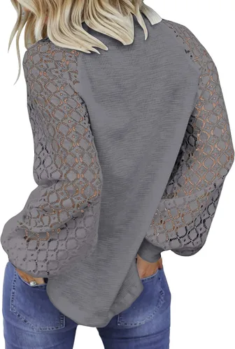 Miniatura 2 de MIHOLL - Suéter de encaje de manga larga para mujer, estilo casual, corte suelto