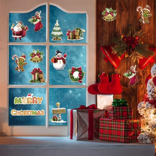 Miniatura 6 de Hying Juego de 48 tablones de anuncios de árbol de Navidad, Papá Noel, decoración de muñeco de nieve, recortes de papel de cartulina
