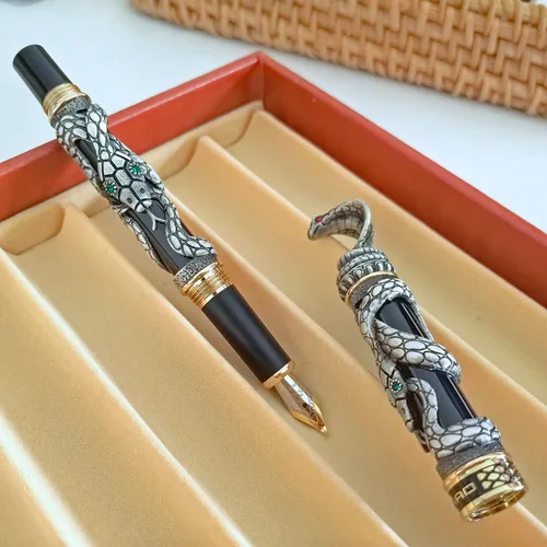 Miniatura 4 de JinHao - Pluma estilográfica de serpiente negra doblada con convertidores para escribir, bolígrafos retro de caligrafía con patrón de cobra Negro