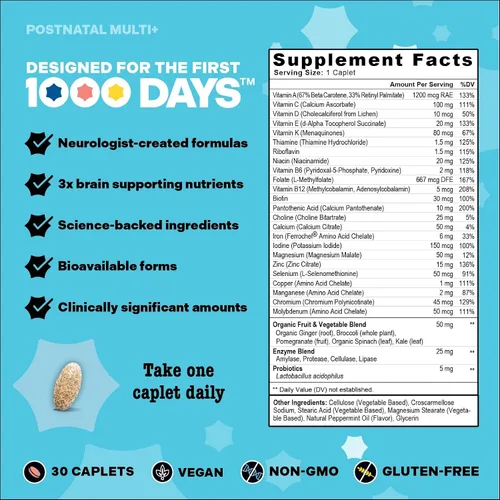 Miniatura 4 de Best Nest Wellness - Mama Bird Postnatal -Vitamina posnatal, una vez al día, hecha con alimentos enteros, mezcla orgánica, L-metilfolato