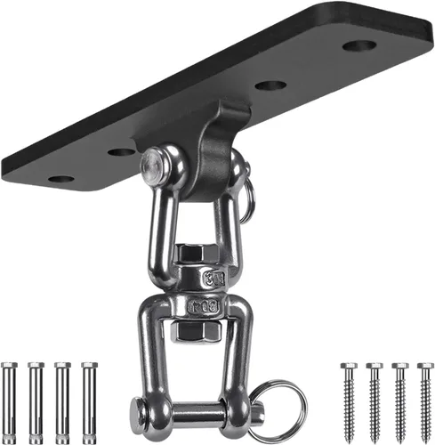 Miniatura 10 de SELEWARE Percha de bolsa pesada de rotación de 360°, capacidad de 1000 libras, montaje en techo y vigas con cadena de acero inoxidable y ganchos a