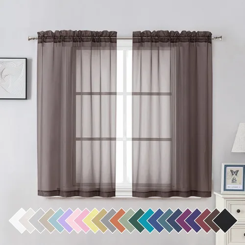 Miniatura 217 de Aiyufeng 2 paneles de cenefa transparente negra de 14 pulgadas de largo, cortinas cortas negras transparentes para dormitorio, cortinas de cocina