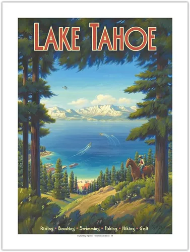 Miniatura 13 de Kerne Erickson - Póster de viaje vintage de Kerne Erickson Lake Tahoe California, equitación, barco, natación, pesca, senderismo, golf, impresión