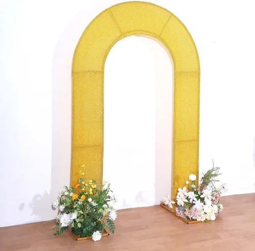 Miniatura 11 de Efavormart - Cubierta de telón de fondo de arco abierto de 7 pies, color oro rosa brillante, de elastano, con doble cara en forma de U, para arco