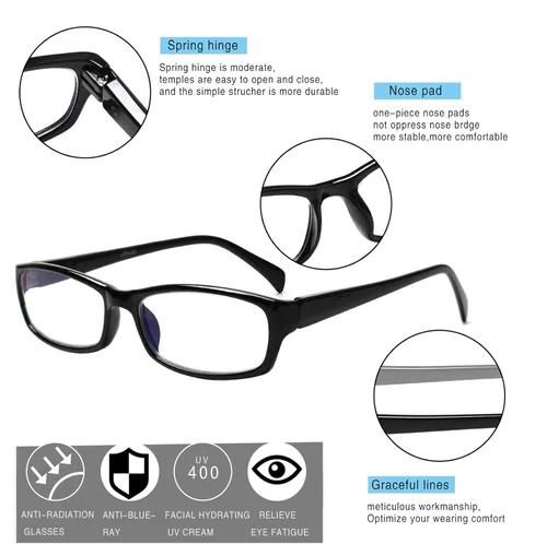 Miniatura 7 de Henotin Paquete de 6 lentes de lectura con bloqueo de luz azul, antifatiga ocular, anteojos de lectura para computadora para mujeres y hombres