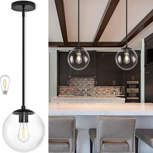 Miniatura 30 de Bagood Lámpara Colgante de Globo de 6" Dorada Lámpara Colgante de Mediados de Siglo Luces Colgantes de Globo para Isla de Cocina Acabado en Latón