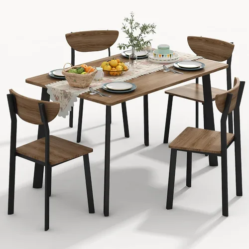 AWQM Juego de mesa de comedor para 4, mesa y sillas de cocina de madera, respaldo curvado, mesas de cocina y comedor, juego de comedor para espacios