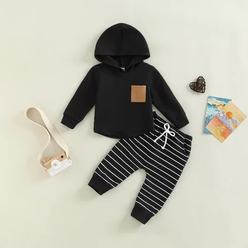 Miniatura 3 de Conjunto de ropa para niños pequeños, sudadera de retazos, manga larga, pantalones sólidos, para otoño e invierno