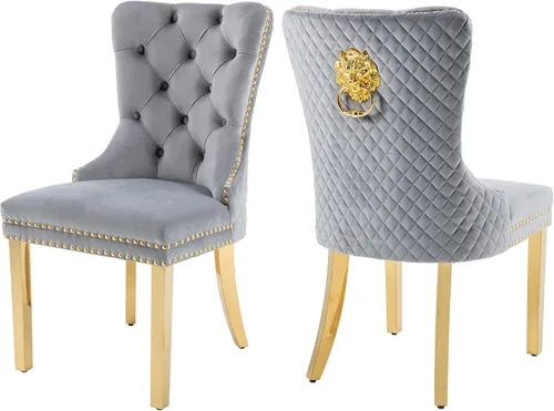 Miniatura 16 de Juego de 2 sillas de comedor de terciopelo Homedraft, colección Nikki para comedor con patas doradas de acero inoxidable y anillo de tirador