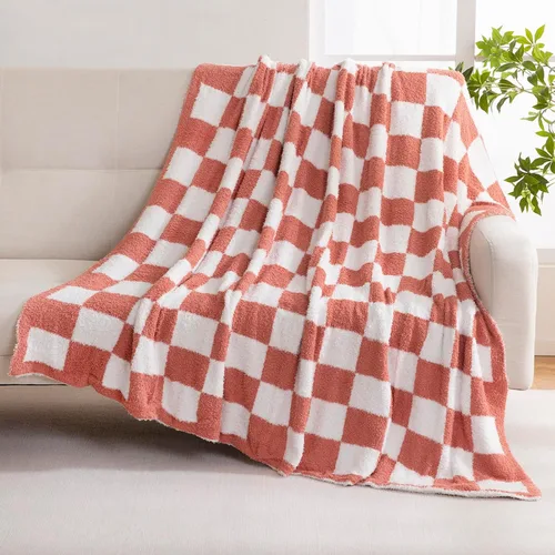 YIRUIO Manta de ajedrez a cuadros, esponjosa, cálida, cómoda, reversible, súper suave y acogedora para decoración del hogar, cama, sofá, sala de Rojo