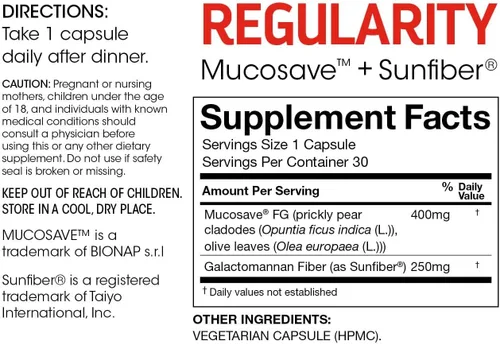 Miniatura 2 de Silver Fern Regularity - Cápsulas de suplemento digestivo marca - 1 botella = 30 cápsulas = suministro de 30 días - Mucosave FG