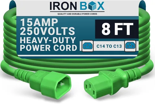 Miniatura 56 de IronBox Electric - Cable de Alimentación C14 a C13 de Servicio Pesado, 15A, 250V, Cable de Extensión para Computadora 14/3 AWG - Cables