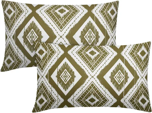 Miniatura 27 de Juego de 2 fundas de almohada geométricas de color naranja quemado de 18 x 18 pulgadas con diamantes Ikat de color marfil óxido, estilo bohemio