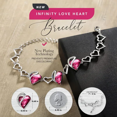 Miniatura 2 de Leafael - Pulsera de amor infinito con eslabones corazón de cristal y piedra natal regalos para mujer tono plateado 7 pulgadas con extensor de 2