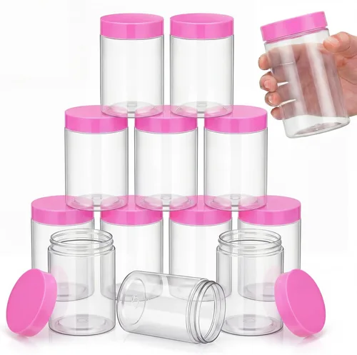 Miniatura 12 de SATINIOR Paquete de 12 frascos de plástico con tapas, frascos redondos para cosméticos de viaje, para artículos de tocador, loción, crema